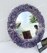 AMETHYST Crystal Mirror Gorgeous Wall Decor / Purple Gemstone Wall Hanging Mirror/ Decorative Glass for Work Space Decor / Accent Mirror Unique Handicrafts IND